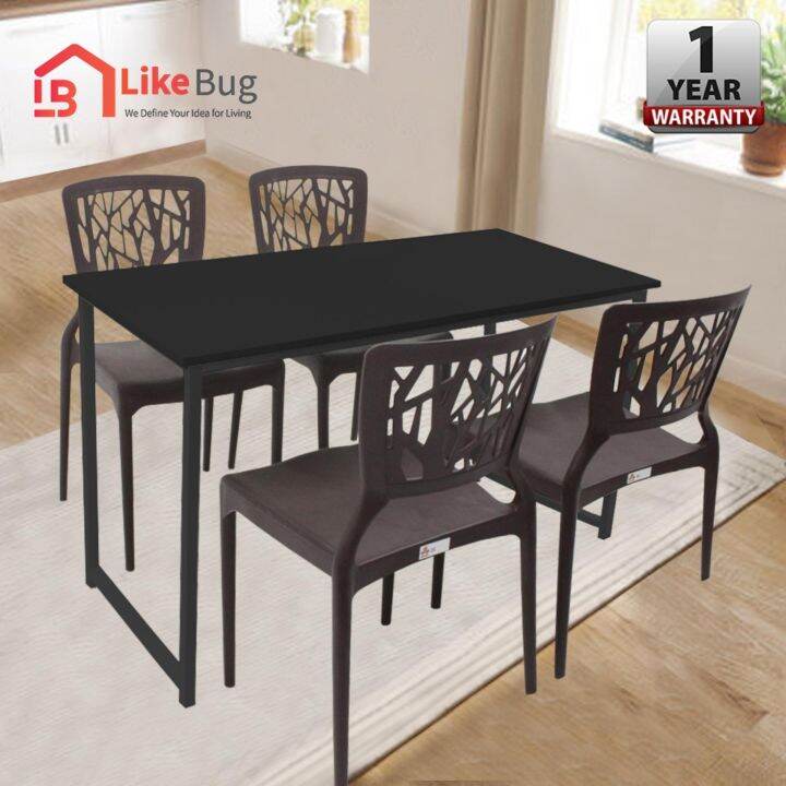 LIKEBUG [120x60] Contemporary Dining Table Black Steel with 4 Brown 3V