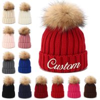 Personalized Custom Embroidery Text Logo Women Winter PomPom Beanie Hat With Name Kids Baby Boy Girls Warm Child Knit Cap