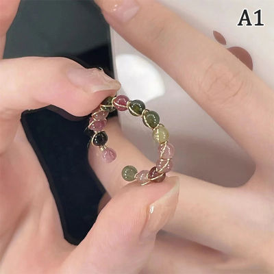 💖【Lowest price】MH แหวนทัวร์มาลีนสายรุ้ง1ชิ้นแหวนแฟชั่นทำมือย้อนยุคทำด้วยมือลวดโลหะม้วนลูกปัดเปิดเครื่องประดับผู้หญิง