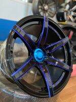 ล้อ 1 วง DCENTI  18X9.5 18X10.5 ET25 6X139.7 ดำตัดน้ำเงิน ใส่กับกระบะสูงและเตี้ยได้