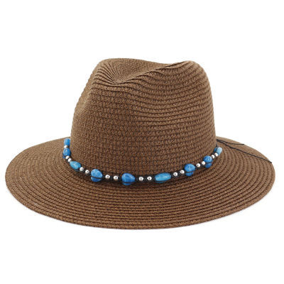 Casual Outdoor Beach Travel Sun Protection Visor หมวกผู้ชาย60ซม. แจ๊สปานามาหมวกฟางสุภาพสตรีหมวกและหมวก