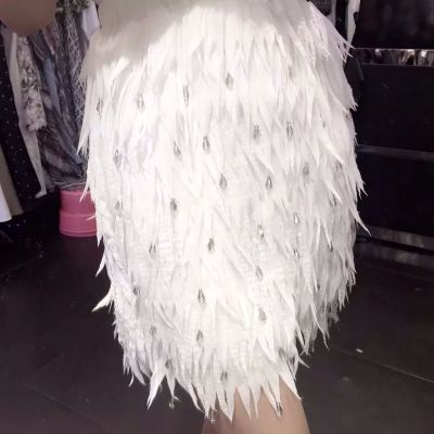 【CW】 2022 New And Beaded Hips Thin Feather Skirt Short Women  39;s Bottoms Y2k