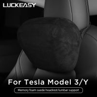 LUCKEASY For Tesla Model 3 Y Skin-friendly And Comfortable Car Memory Foam Suede Headrest Lumbar Support Travel Accessories Seat Cushions