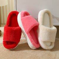 Warm Plush Fluffy Fur Winter Slippers Women Thick Sole Home Open Toe Memory Foam Pillow Slides 2023 Solid Indoor Non-slip Shoes