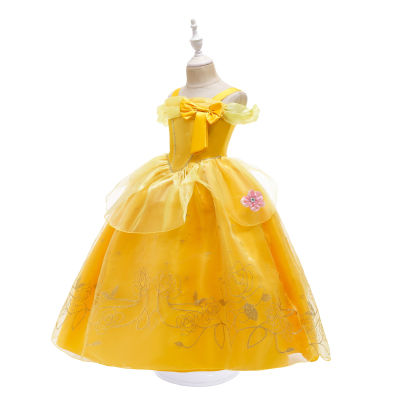 Beauty and the Beast Toddler Summer Princess Belle Dress Girls Floral Ball Gown Child Cosplay Belle Costume Kids Birthday Dress