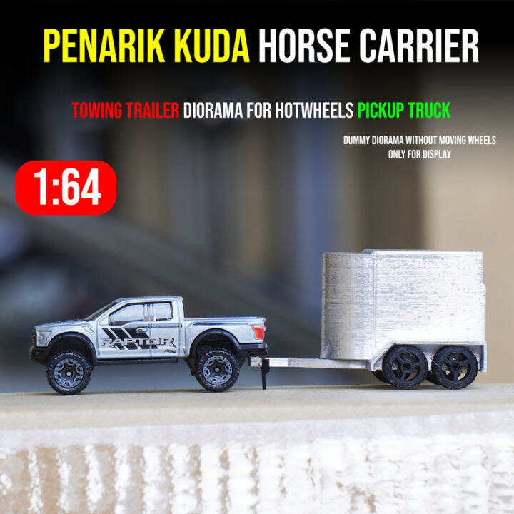 Penarik Kuda Horse Carrier Towing Trailer Diorama Pickup Truck 1/64