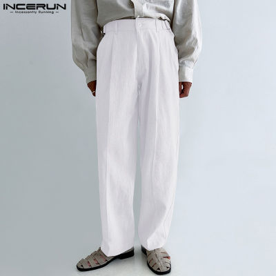 INCERUN กางเกงลำลองขาตรงทรงหลวมสำหรับผู้ชายกางเกงยาวสำหรับธุรกิจอย่างเป็นทางการ (สไตล์เกาหลี)