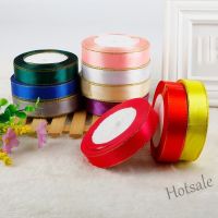 【hot sale】♠❇ D18 Fabric 20mm 38mm Gold Edge Polyester Silk Satin Ribbon For Sewing Wedding Party Handmade Decoration