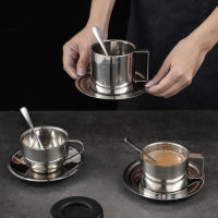 3Pcsset Stainless Steel Coffee Cups with Tray Stirring Spoon Double Wall Insulation Milk Tea Mug European Ho Drinks Tumbler