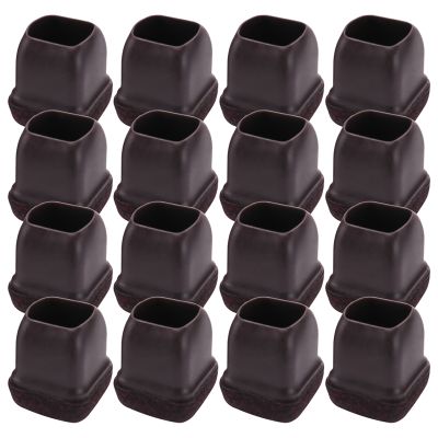 16 Pcs Brown Silicone Chair Leg Floor Protectors, Square Chair Leg Caps with Wrapped Felt