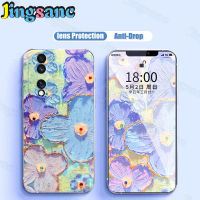 Jingsanc ปลอกซิลิโคนสำหรับ Honor 70 5G เคสโทรศัพท์ Blue Light Flash เจาะภาพวาดสีน้ำมันดอกไม้สีม่วง Shell Soft TPU Ultra Thin แฟชั่น Simple All-Inclusive เลนส์ฝาหลัง