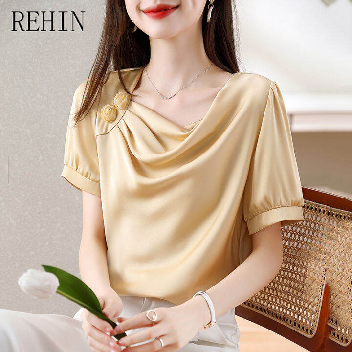 rehin-เสื้อผู้หญิงแขนสั้น-อารมณ์สง่างามใหม่ฤดูร้อนเสื้อชีฟองเดินทางลำลอง