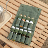 Camping Seasoning Storage Bag with 9 Mini Condiment Bottle Outdoor Barbecue Spice Jar Box For Travel Picnic BBQ Camping
