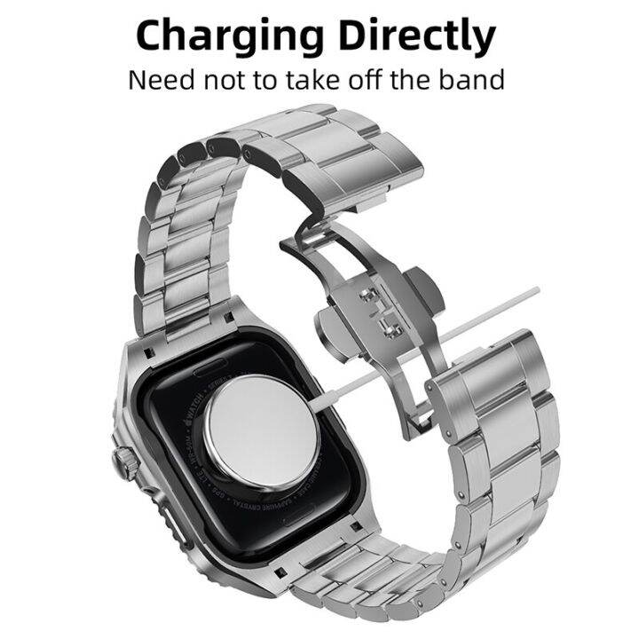 ชุดดัดแปลงสแตนเลสสำหรับนาฬิกา-apple-8-7-6-se-5-4-45เคสแถบซิลิโคน-iwatch-series-45มม-44มม-ชุดแท่งดัดแปลงโลหะ