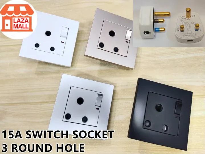 Safety Sirim Approved 15a Switch Socket Outlet Standart 3 Round Hole 1 Gang Power Plug Wall 6533