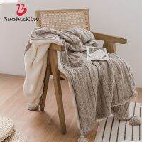 ▪✶☊ Bubble Kiss 2020 New Grey Thicker Knitted Blanket Quality Soft Sofa Blanket Double Sided Tassel Design Hot Fashion Warm