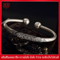 RY-สร้อยข้อมือดอกโบตั๋น สร้อยข้อมือเงินผู้หญิงเปิดปรับได้ฝีมือประณีตไม่มีสร้อยข้อมือมงคลซีดจางปลอดภัยและมีสุขภาพดี