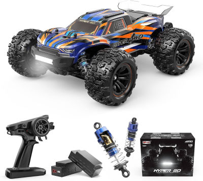 HYPER GO H16DR 1:16 Scale Ready to Run Fast Remote Control Car, High Speed Jump RC Monster Truck, Off Road RC Cars, 4WD All Terrain RTR RC Truck with 2 LiPo Batteries for Boys and Adults