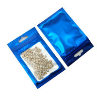 100Pcs Clear Matte Blue Aluminum Foil Zip Lock Bag with Hang Hole Self Grip Zipper Seal Tear Notch Food Electronics Storage Pack