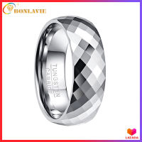 BONLAVIE Mens 8mm Wedding Band Multi-Faceted High Polished Domed 100% Real Tungsten Carbide Ring Comfort Fit Size 7-12