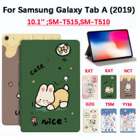 เคสคุณภาพสูง Galaxy Tab A 10.1นิ้ว (2019) SM-T515 T510แมวกระต่ายน่ารักใหม่เอี่ยม Samsung Galaxy 10.1 แท็บเล็ต Casing PC SM-T515 PU มีแผ่นแนวตั้งกันเหงื่อและกันลื่น