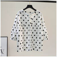 เสื้อเชิ้ตสตรี2021ฤดูร้อนสไตล์ใหม่สาม-สี่แขน Polka Dot เสื้อแฟชั่นเกาหลีคอกลมหลวมเสื้อเชิ๊ตเข้ารูป