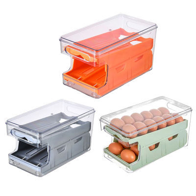 ตู้เย็นไข่แบบสไลด์ที่ใส่ไข่กล่องคู่เก็บของชั้นเก็บไข่สดแบบพกพาเครื่องมือทำครัวภาชนะบรรจุอาหารแบบใส