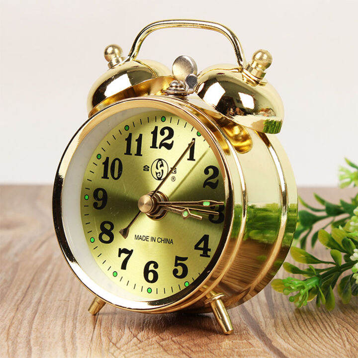 Retro Gold Mechanical Alarm Clock Vintage Manual Wind Up Clock Metal