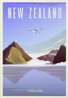 Retro Fiordland, New Zealand ภาพพิมพ์ศิลปะโปสเตอร์ผ้าไหมของตกแต่งผนังบ้าน0726