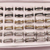 36 pcslot Mix Three Colors Rotation Chain Stainless Steel Rings Fashion Punk Rock Mens Ring Polished Inside