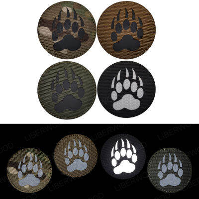 LIBERWOOD Bear Paw Claw แพทช์ยุทธวิธีสะท้อนแสง Applique สิ่งที่แนบมา Fastener Hook &amp; Loop Badge บนหมวกกระเป๋าแจ็คเก็ตและเกียร์