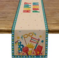 【LZ】﹍♙✚  Happy Purim Linen Table Runner Jewish Carnival Hamantaschen Gragger Masque Table Runner Holiday Party Kitchen Dinning Decoration