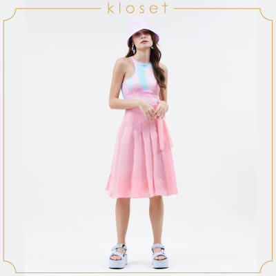 KLOSET Waist Tie Pleat Skirt (SS21-S002) กระโปรงผ้าแก้ว กระโปรงจีบ กระโปรงผู้หญิง กระโปรงแฟชั่น