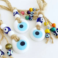 [Foocome] Evil Eye ลูกปัด Evil Eye Mirror Charm รถด้านหลังดูกระจก Charm สีขาวสีฟ้าตกแต่งห้อง Boho รถ Charm Evil Eye ของขวัญ