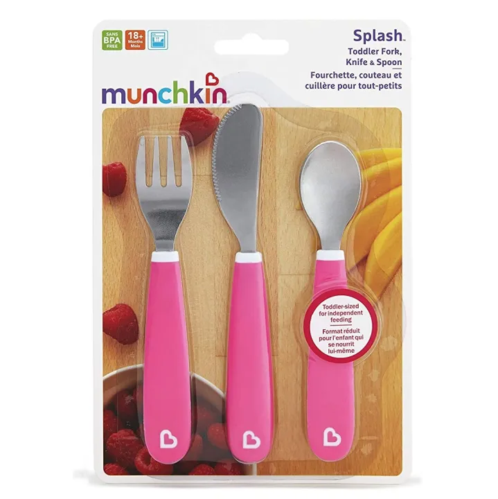 Munchkin Splash™ Toddler Fork, Knife & Spoon Set Pink Lazada PH