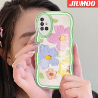 JIUMOO เคสปลอกสำหรับ Samsung Galaxy A51 4G A51 5G เคสแฟชั่นสีสันสดใสลายดอกไม้ขอบคลื่นเคสมือถือกันกระแทกแบบใสนิ่มเคสป้องกันซิลิกาเจลโปร่งใสลายกล้องถ่ายรูปเก๋ไก๋