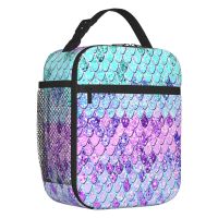 ▦☎❃ Custom Glitter Mermaid Scales Print Lunch Bag Women Cooler Warm Insulated Lunch Boxes for Children School