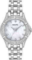 Bulova Ladies Classic Stainless Steel 3-Hand Quartz Watch, Diamond Dial and Bezel with White Mother-of-Pearl Dial Style: 96R233