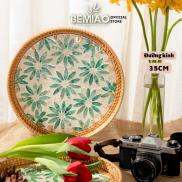 Khay mây khảm trai hình tròn D35cm cao cấp