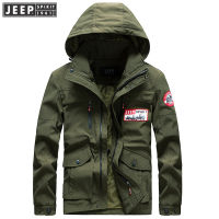 JEEP SPIRIT 1941 ESTD ฤดูใบไม้ผลิและฤดูใบไม้ร่วงชายกลางแจ้งสบายๆบางแจ็คเก็ต Hooded Multi-Pocket หลวมชายเสื้อลำลอง