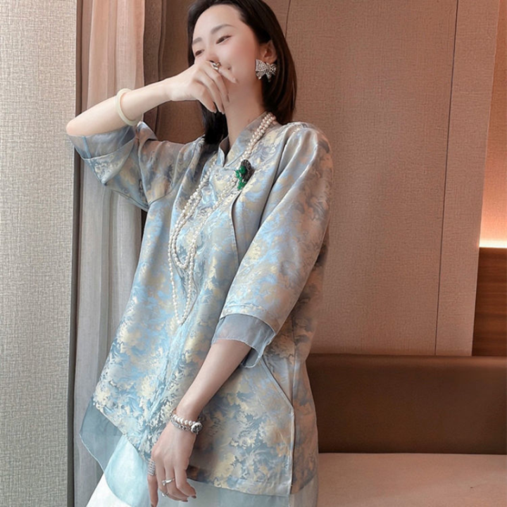 เสื้อเชิ้ตกี่เพ้าจีนดั้งเดิมสำหรับผู้หญิง-เสื้อเชิ้ตสไตล์จีนเสื้อซีเปาจีนคอปกจีนแมนดารินจากเรื่อง2023