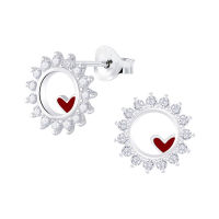 Silver thai Cubic zirconia stud earrings heart with sun design silver,ต่างหูรูปหัวในล้อบเพรชczต่างหูหัวใจดอกไม้