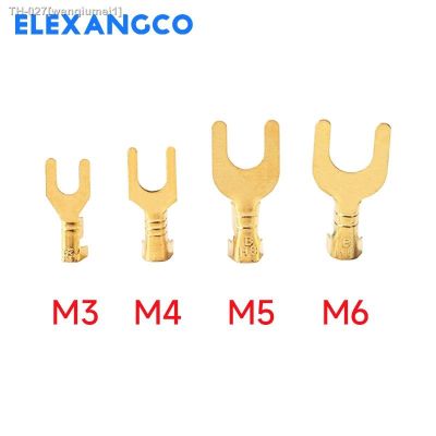 ❁ 100Pcs M3 M4 M5 M6 Brass Fork Spade U-Type Non-Insulated Wire Connector Electrical Crimp Ground Terminal 0.5-2.5mm
