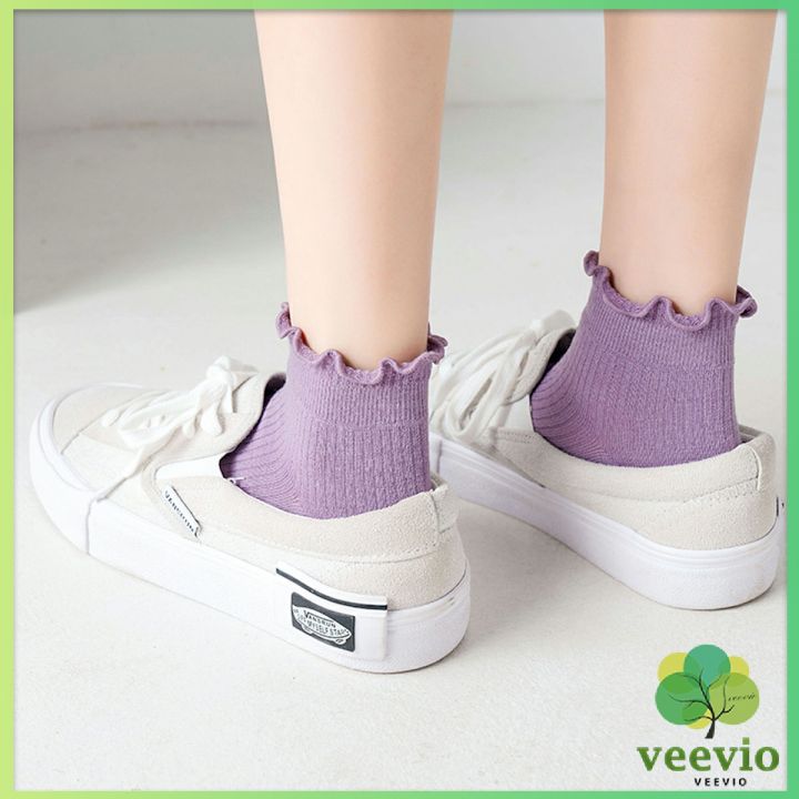 ถุงเท้าข้อจีบ-สีพาสเทล-สไตล์ญี่ปุ่น-สำหรับผู้หญิง-women-socks