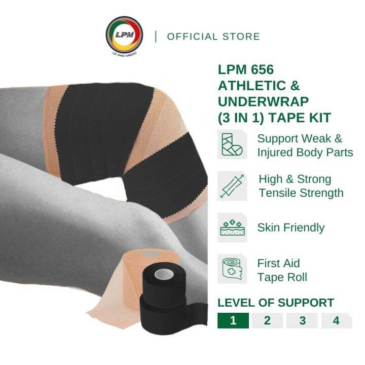 LPM Athletic Tape 656 3 in 1 Athlete Tape Kit with Underwrap Foam Tape