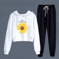 Spot parcel post Autumn Leisure Sports Suit Schoolgirl Hooded Sweatshirt Harem Pants Two-Piece Set Junior High School Student Sportswear Girlfriends Clothes