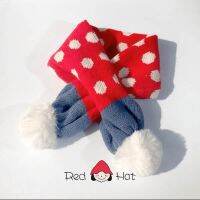 Red Cute Pompom White Dot Children 39;s Scarf