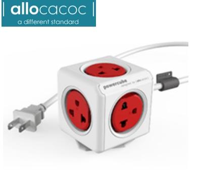 5 Outlet Power Adapter w/ 5ft Extension cord PowerCube Extended Boston Red 