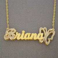 VishowCo Customized Name Necklace Personalized Stainless Steel Gold Double Plates Butterfly 3D Name Pendant Charm Fine Jewelry