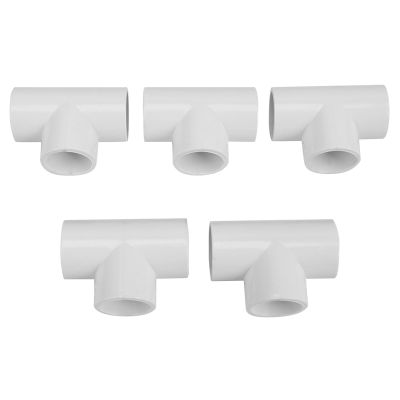 20mm PVC Tee 3 Way Water Pipe Tube Adapter Connectors White 5 Pcs